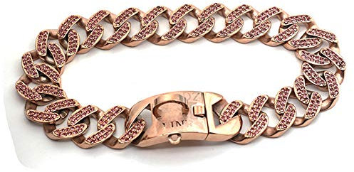 DUPFY 32MM Rose Gold Chain Dog Collar, Pet Training Collars, Stainless Steel Heavy Duty Cuban Link for Medium Large Dogs American Pitbull German Shepherd 55CM