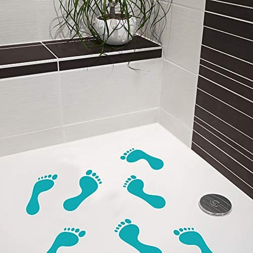 AnTina TAPES® Antirutsch Aufkleber Dusche Pads (8X Fußabdruck türkis) | barfußfreundlich, für Dusche & Badewanne, pflegeleicht, wieder entfernbar, geprüfter Rutschschutz, inkl. Reinigungstuch