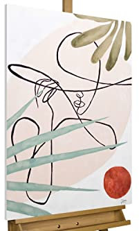 KunstLoft Leinwandbild | 100% HANDGEMALT | 60x90cm | Gemälde 'Gedanken der Sehnsucht' | Frau | Weiß Beige | Wandbild Wohnzimmer