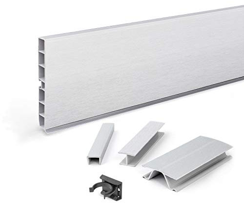 DQ-PP Zócalo de 4,5 m, 100 mm, aluminio satinado y plástico, zócalo, zócalo, zócalo, zócalo, zócalo, zócalo, zócalo de cocina, para cocina empotrada