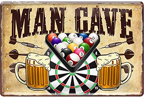 WOGEKA ART Retro Blechschild - Man Cave - Billard und Bier - witziger Spruch als Geschenk-Idee zum Geburtstag zu Weihnachten zur Dekoration 20x30 cm Vintage-Design aus Metall 690