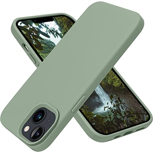 Designed for iPhone 13 Case, Soft Liquid Silicone Slim Protective Shockproof Phone Case Cover with Anti-Scratch Microfiber Lining, 6.1 inch Calke Green