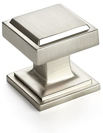 Brushed Nickel Square Cabinet Knobs 25 Pack Square Kitchen Drawer Pulls | Silver Finish, Drawer Pulls, Cabinets, Drawers, Closets, Solid Metal, Easy Install, Screws Included, Rust-Resistant