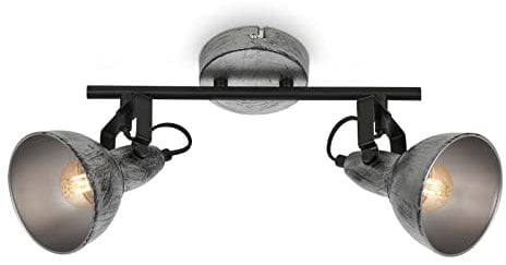 BRILONER - Deckenlampe Vintage schwenkbar, E14 Fassung, max. 40 Watt, Deckenleuchte, Lampe, Wohnzimmerlampe, Schlafzimmerlampe, Küchenlampe, Deckenstrahler, 30,5x10x18 cm, Antik-Silber