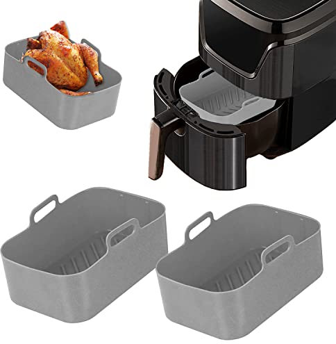 2PCS Air Fryer Silicone Liners, 7.7inch Air Fryer Silicone Baking Tray, Reusable Heat Resistant Air Fryer Rack for Cosori Ninja Tower Air Fryer Silicone Pot Basket Oven Microwave Accessories (Grey)