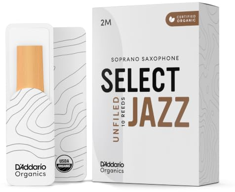 D'Addario Organic Select Jazz Unfiled Soprano Saxophone Reeds - Sax Reeds - Individually Sealed - 2 Medium, 10 Pack