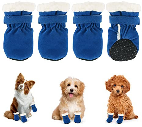 Hundeschuhe,4 Stück Hundeschuhe Pfotenschutz wasserdichte Schneeschuhe Pfotenschutz mit Anti-Rutsch Sohle Outdoor Pfotenschützer Hundeschuhe für kleine mittlere Hunde Herbst Winter (Blue)