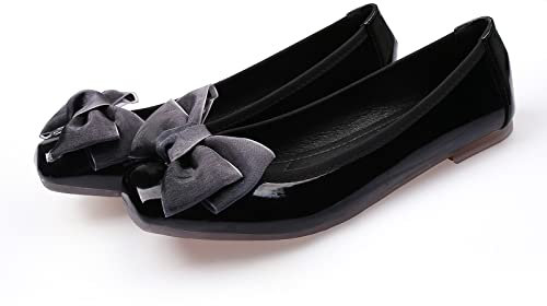 MACHSWON Womens Ballerina Flats Casual Square Toe Bow-Knot Slip ons Memory Foam Dressy Flats Cute Bow Tie Pumps Dolly Shoes(Black, Size 5)