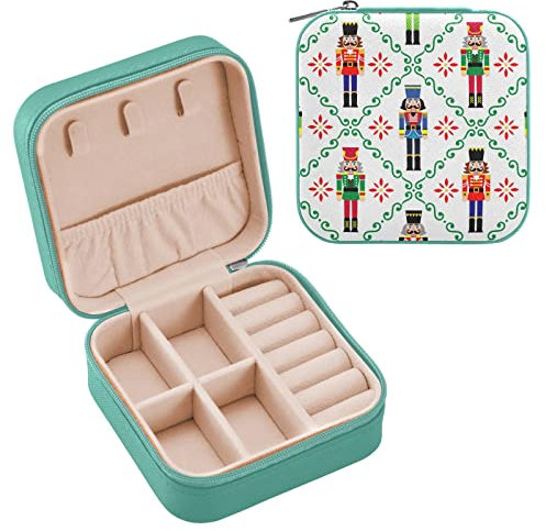 Christmas Nutcrackers Nordic Style Small Jewelry Box Portable Jewelry Case Mini Jewelry Travel Organizer for Necklace Earrings Bracelets Rings Gifts Display Box Holder for Women Girls (Green)