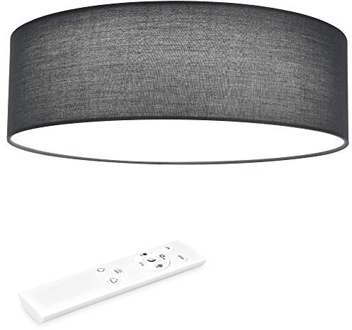 Navaris LED Deckenleuchte 32 cm Rund - Design Stoff Bezug Grau/Dunkelgrau - Deckenlampe LED Licht Dimmbar mit Farbtemperaturwechsel und Fernbedienung - max 22 Watt 970 Lumen