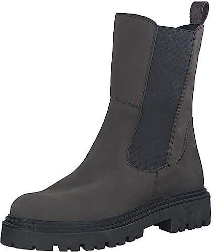MARCO TOZZI Damen Chelsea Boots aus Leder Flach, Grau (Anthracite N.C), 37