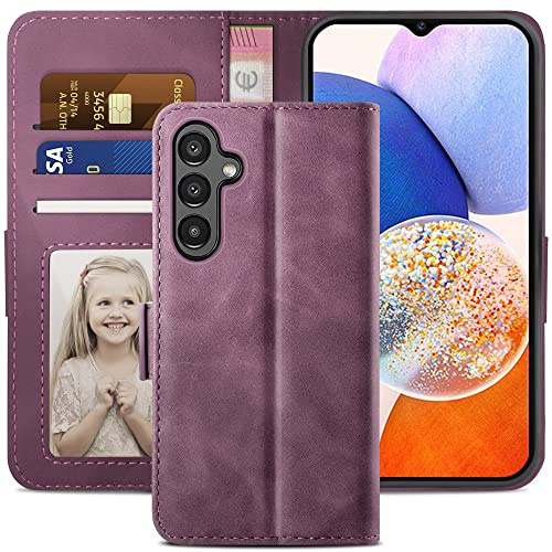 YATWIN Handyhülle Kompatibel mit Samsung Galaxy A14 5G/4G Hülle, Klapphülle Samsung A14 Premium Leder Brieftasche Schutzhülle [Kartenfach] [Magnet] [Stand] Handytasche Case für Samsung A14, Weinrot