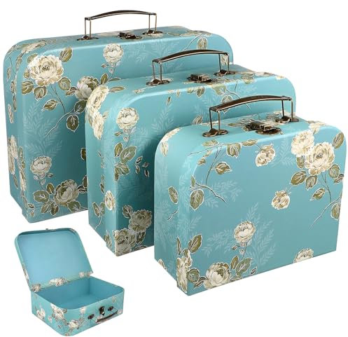 Alipis Paperboard Suitcase s Storage Box with Metal Handles, 3Pcs Floral Print Cardboard Suitcase Stackable Storage Chests Boxes Decorative Luggage