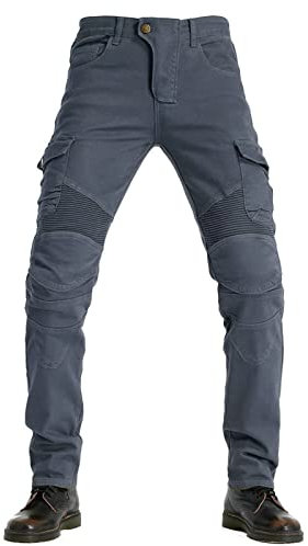 FSORB Pantaloni Moto Uomo, Jeans da Moto con Kevlar Traspirante, Impermeabili e Antivento, 4 Pad di Protezione (Grigio, M)