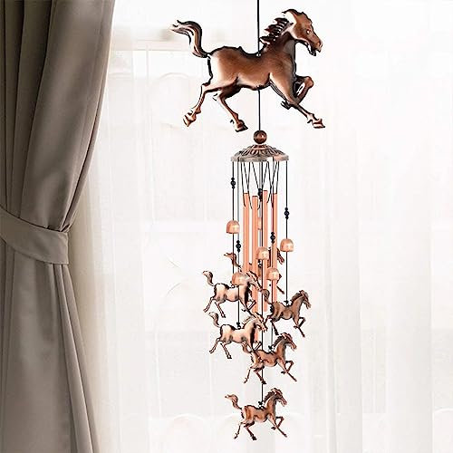 Vintage Metall Messing Pferd Windspiele, Draußen Windspiele, Glockenspiel für Garten und Balkon, Vintage Pferd Klangspiel, Metall Wind Chimes, 6 Rohre Windspiele für Garten, Hof, Patio