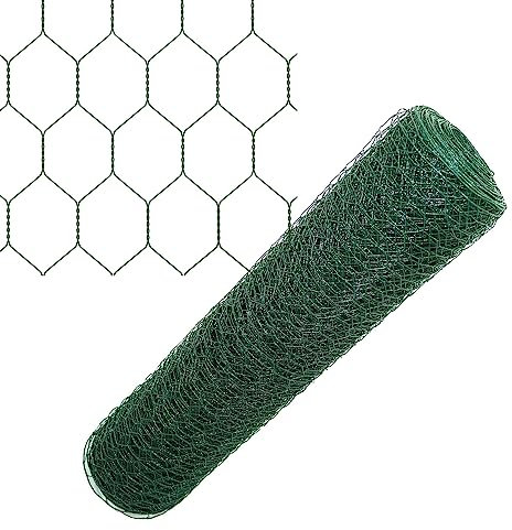 60cm x 5m Chicken Wire Mesh, PVC Coated Galvanized Hexagonal Garden Netting Fencing for Pet Poultry Chicken Fencing, Home Craft, 25mm Hole, Poultry Netting Chicken Wire Roll (PVC Green)