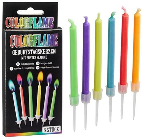 Posten Anker Kerze mit bunter Flamme 6er Set, Geburtstagskerzen in verschiedenen Farben, für Geburtstagstorten, Kuchen und Buffet, stilvolle Dekoration zum Geburtstag, Party Deko,