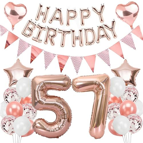 Ouceanwin Geburtstagsdeko 57 Jahre Frau, Rosegold Luftballon 57. Geburtstag Dekoration Set, Folienballon Zahl 57, Helium Ballon Happy Birthday Girlande für 57. Geburtstag Frauen Party Deko