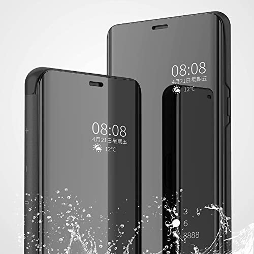TEYYOS Hülle Geeignet für Xiaomi 13T/Xiaomi 13T Pro, Plating Smart Clear View Case, Luxury Mirror Ultradünne Flip Handyhülle. Schwarz