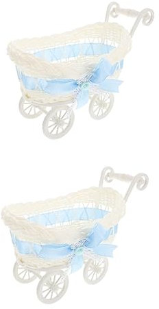 Amosfun 2st Party Geflochtene Körbe Kinderwagenspielzeug Aus Korbgeflecht Mehrzweck-aufbewahrungswagen Auf Rädern Aufbewahrungskorb Für Schokolade Rattan-dekor Baby Pp Obst Partybedarf