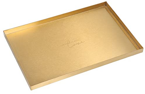 LetCart Modernes, Rechteckiges Aufbewahrungstablett aus Metall Mit Vergoldeter Platte, Kosmetik- Und Schmuckdisplay, Edelstahl-Tablett