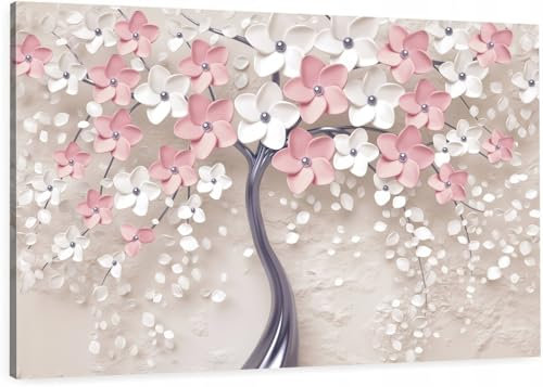 HUBDECO Leinwand Bilder Wohnzimmer - Bilder, Poster, Kunstdrucke - Leinwandbild - Bild auf Leinwand - Tolle Zimmerdekoration - Schlafzimmer Bilder - 120x80 cm Rosa Bäume