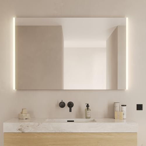 Loevschall Lago Badspiegel mit Beleuchtung, 120x75 cm, modernes Design, LED-Badspiegel mit Front- und Hintergrundbeleuchtung, Lichtqualität CRI 95 für Natürliche Farben, IP44-zertifiziert, Hohe Lumen