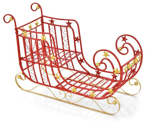 GYMAX Slitta di Babbo Natale, in Metallo, Grande e Tradizionale, Decorazione Natalizio per Esterno, 99 x 36 x 61 cm