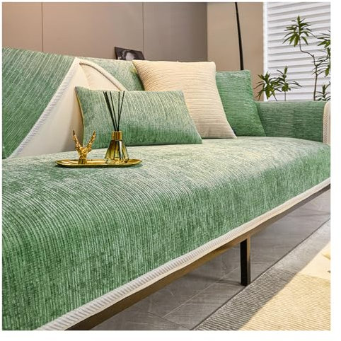 Tauzveok Sofaschoner rutschfest, Chenille Sofabezug, Sofadecken Für Sitzfläche, Für L Form/U Form/Ecksofa 3 2 1 4 Sitzer Sofahusse,Grün,70 * 150cm