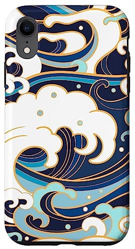 iPhone XR Japanese Art Ocean Getaway Wave Surfing Blue Geometric Ocean Case