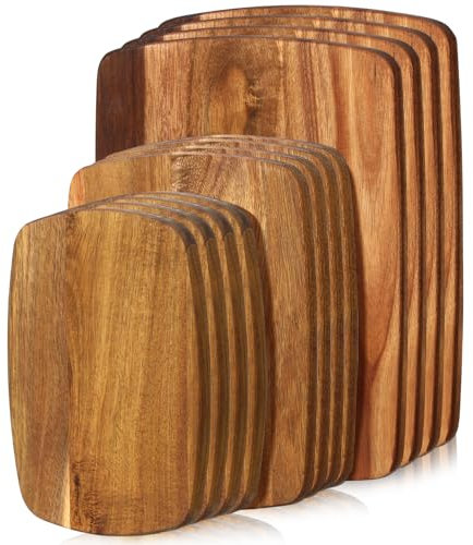 GlikCeil Set di 12 taglieri in legno di acacia spesso per cucina, double-face, per salumi e salumi, 35 x 28 cm, 25 x 20 cm, 20 x 14 cm