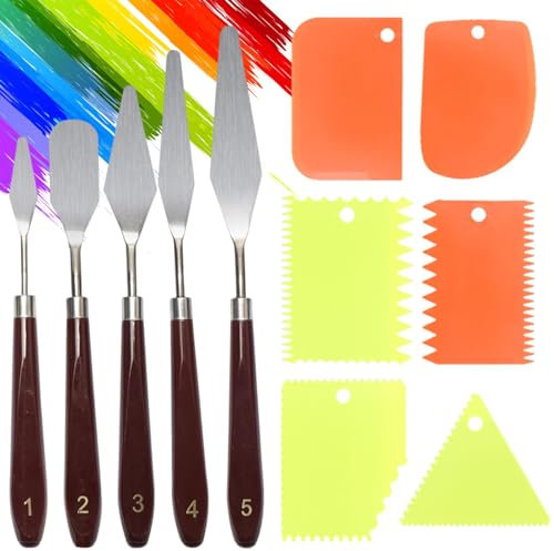 Painting Palette Knife Scraper Mixing Set, 5 Painting Tools Palette Knife + 6 Plastic Scraper for Artist Oil Paint Watercolor Painting DIY Art Craft (Multicolor)