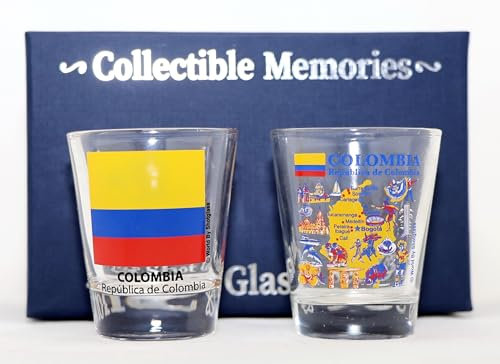 World By Shotglass Colombia Souvenir - Juego de vasos de chupito en caja (juego de 2)