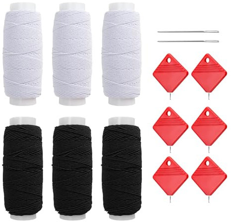 Elastisches Nähgarn, GeRRiT 6 Rollen Nähgarn Schwarz und Nähgarn Weiß, Hochelastisches Nähgarn mit 6-Poligem Einfädler, Geeignet für Korsetts, Röcke, Overalls