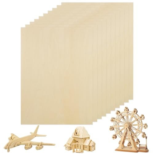 LOLYSIC 10Pcs 400x300x2mm Plywood Sheets, A3 Unfinished Basswood Sheets, Rectangle Plywood Thin Wood Boards for DIY Craft Modeling Laser Projects Wood Engraving Home Decor