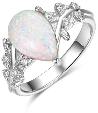 Opal Ring 925 Sterling Silber Ring Blattring für Frauen Ring für Mädchen Finger Leaf Ring Weihnachten Geschenk (8)