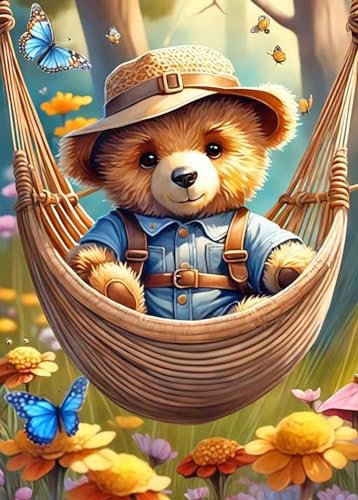 GLXPOG Diamond Painting,Bären 5D Diamant Painting Bilder Erwachsene Full Drill Diamant Malerei Schmetterlinge. Diamond Painting Stickerei Strass für Wand Heimdecor 30x40cm