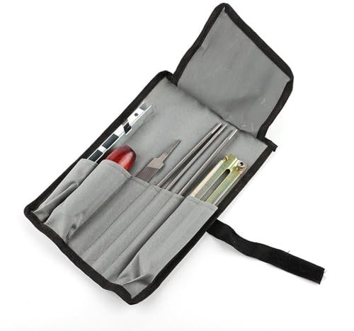 Kettensägenschärfer-Werkzeug-Set, Universal-Flachfeile und 4/4,8/5,5 mm Rundfeile mit Tiefenbegrenzer, Tiefenmesser, Tasche (7 Stück)