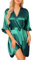 Wikoan Peignoir Femme Satin Kimono Mariée Robes de Chambre Peignoir Bride Femme Soie Vêtements de Nuit Doux Col V avec Ceinture Vert Foncé M