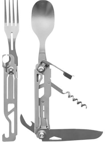 Eageroo 5 in1 Multifunktions Outdoor besteck Klappbesteck aus Edelstahl Camping Besteck inkl. Gabel Löffel Messer faltbar ideal für Camping,wandern,leicht zu tragen