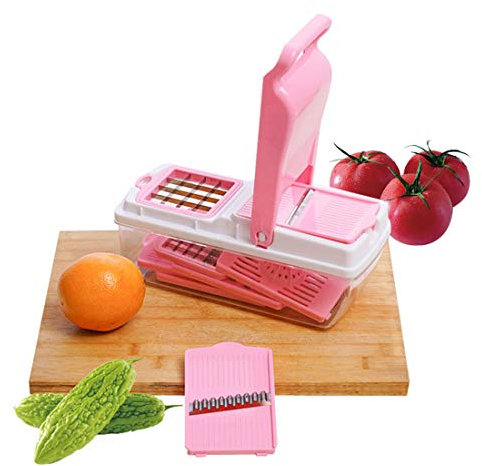 SMBAOFUL Safety Professional Mandolinenschneider, Lebensmittelschneider, 9-in-1-Gemüseschneider, Entsafter aus Edelstahl mit Lebensmittelbehälter, Schäler, Julienne-Scheibe für Kartoffeln, Tomaten,