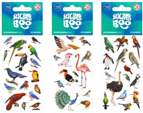 Set von bunten Stickern, Vögel, Aufkleber für Kinder
