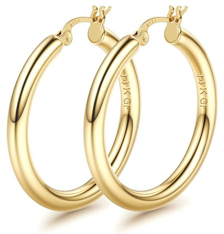 FIOROYAL Ohrringe Gold Creolen Silber 925 Groß,14K Gold Gefüllt Chunky Creolen Gold,4 mm Dicke Hohle Röhren Goldene Creolen Damen,Hypoallergen Leichte Mittelgroß Ohrringe Creolen 40MM