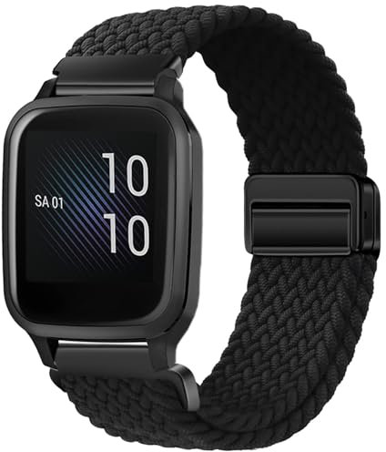 Issinlky Nylon Braided Band for Garmin Venu Sq/Sq 2 Music, 20mm Elastic Strap for Venu 2 Plus, Vivoactive 3/5, Vivomove HR, Forerunner 55 245 645