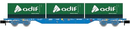 ARNOLD HN6651 RENFE 4-achsiger Containerwagen, beladen mit 3 x 20 ADIF Cont Rolling Stock - Waggons, Blue