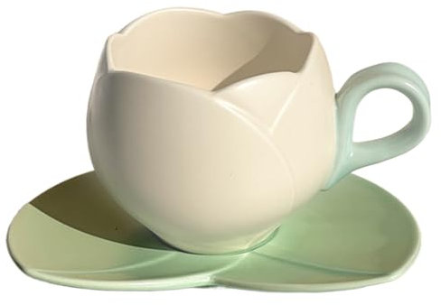 Tasses à thé et soucoupes 10 oz / 300 ml tasse de thé à fleurs en céramique avec poignée de tasse de fleur de café de fleurs de forme irrégulière pour lave-vaisselle à la maison et à micro-ondes St