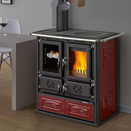 La Nordica Rosetta Sinistra 5.0 Steel Küchenofen Stahl Weiss gesprenkelt, Verkleidung:Keramik Liberty Bordeaux