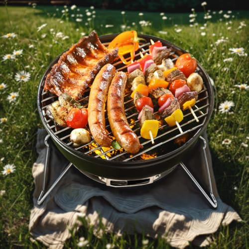 Tragbarer Runder Grill für Outdoor-Abenteuer – Kompakter Kohlegrill für Camping, Picknick & Garten