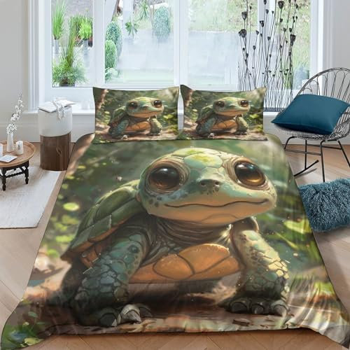RSIUUODNF Sea Turtle Bettbezug Set Bettwäsche Set Kinderbettwäsche-Set Reißverschluss Mit Kissenbezügen Betten Set Für Jungen Und Mädchen, Kinder Double(200x200cm)