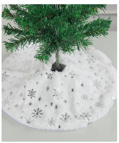 15 Christmas Tree Skirt, Small Faux Fur Snowflakes Round Christmas Tree Blanket Underlay Rug Christmas Tree Decoration Xmas Holiday Party Decorations